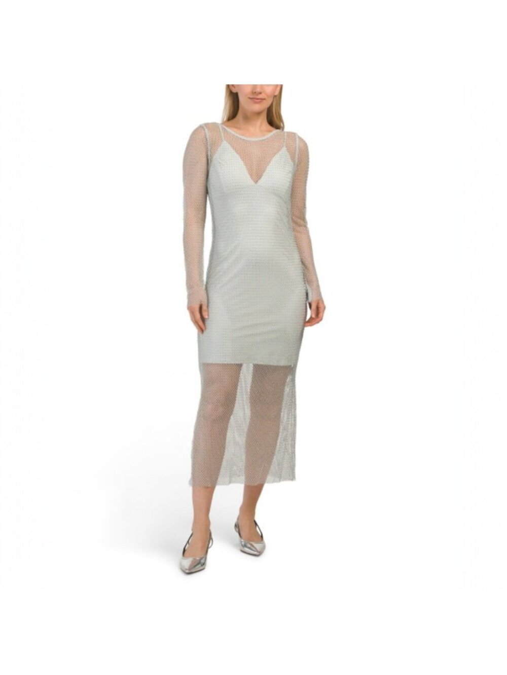 House of Harlow 1960 Long Sleeve Mesh Rhinestone Maxi Dress Size XS New With Tag